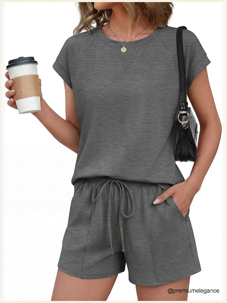Cotton Summer Short Set With Pockets Cap Sleeve Matching Lounge Outfit